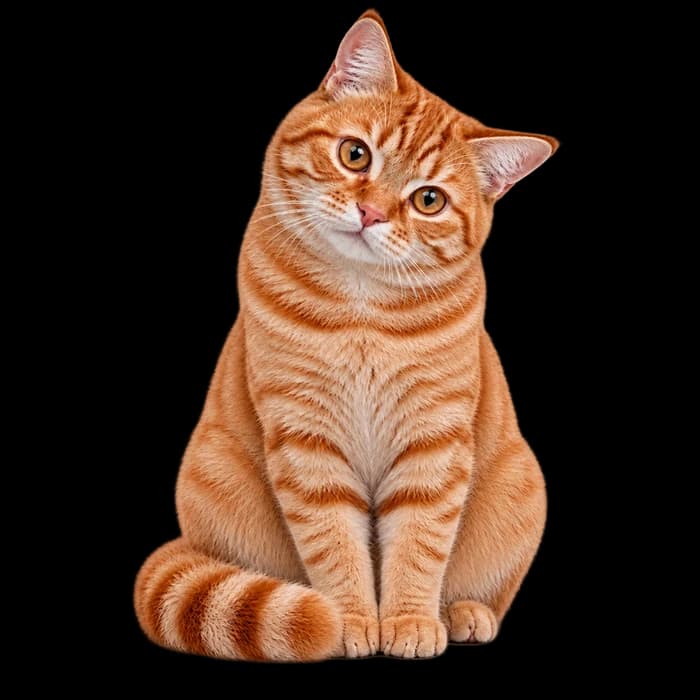 Our ginger cat sitting with an inquisitive head tilt.